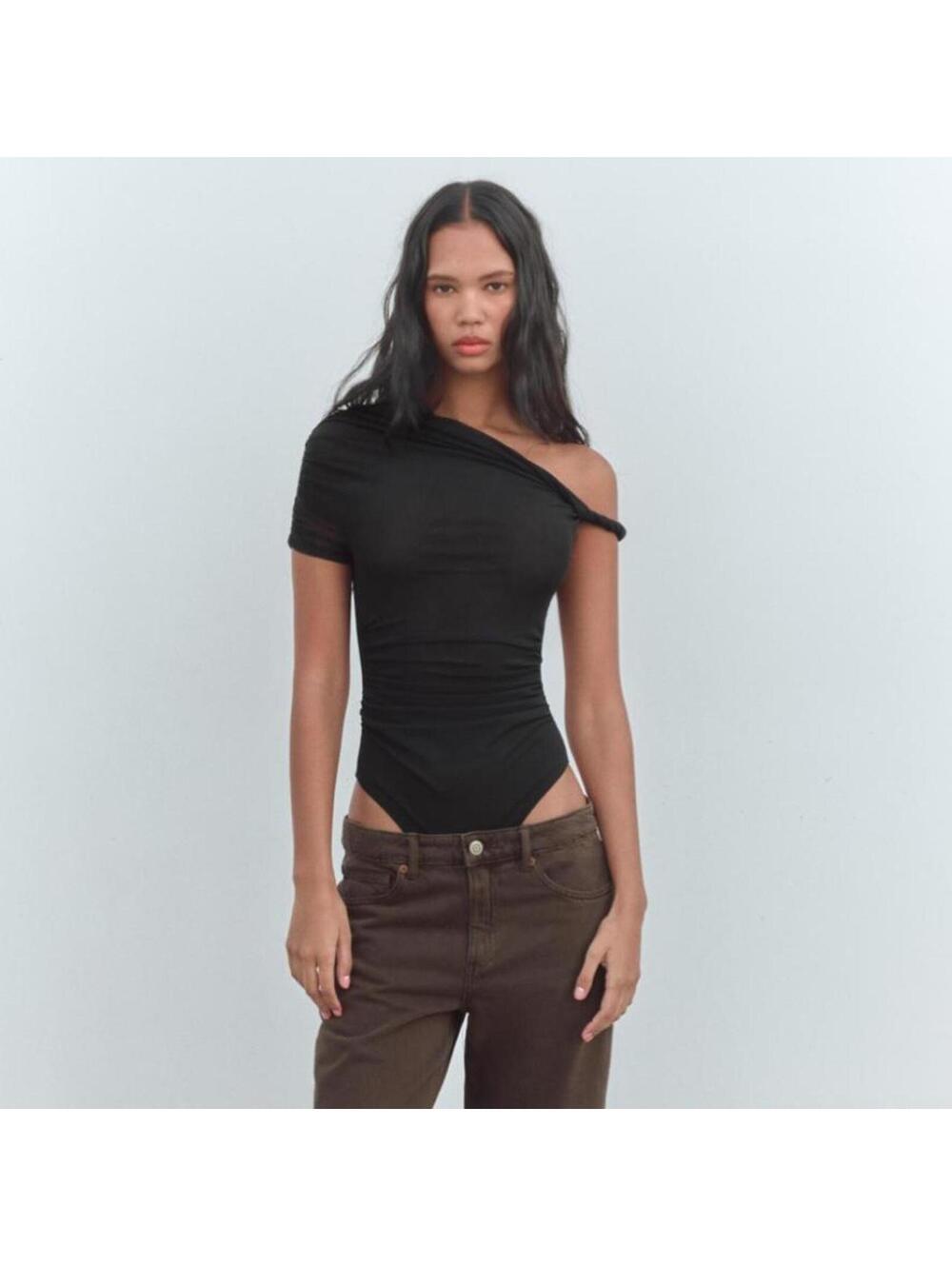 Zara black off the shoulder bodysuit #bodysuit